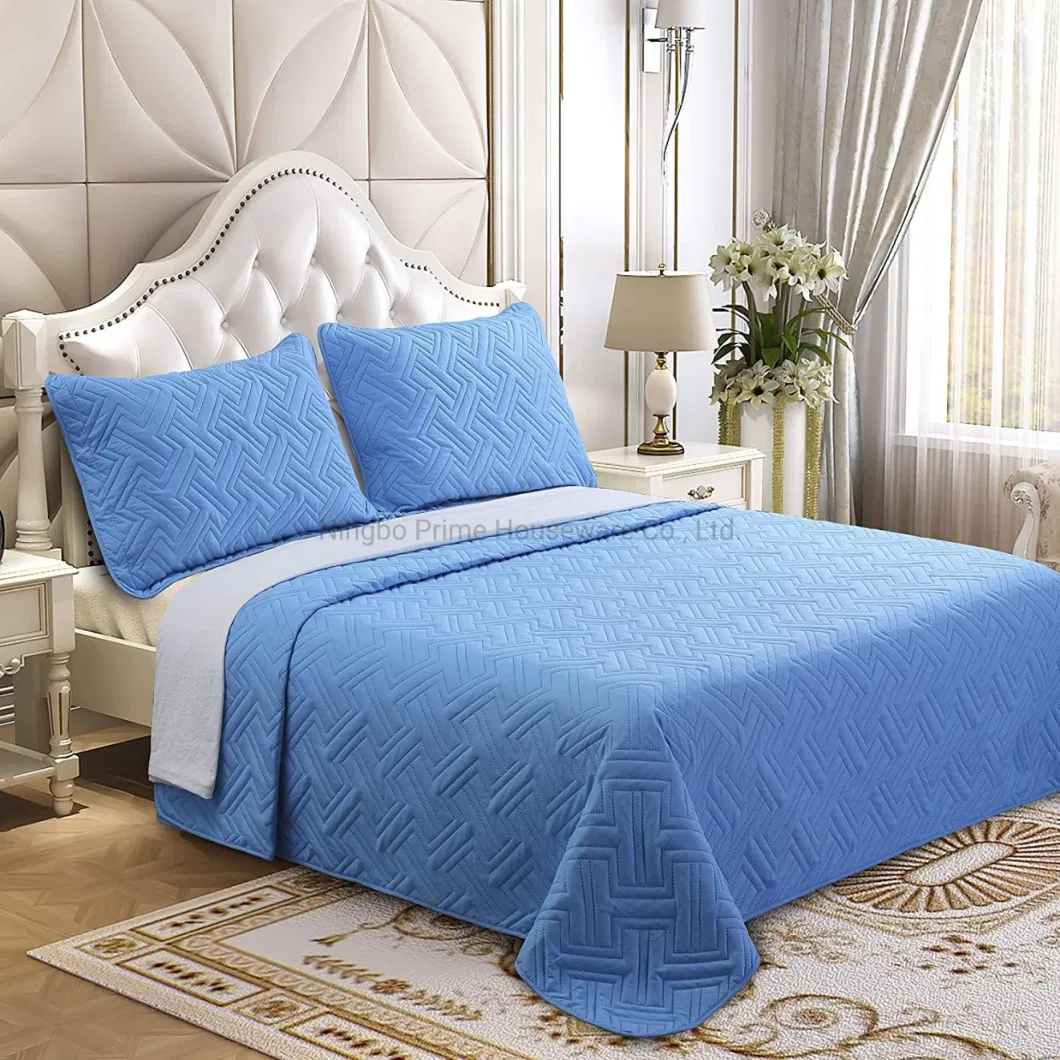 Bedding Set Solid Color Bedspread Decorative Bedspread Set Quilt with Cushion with Pillow Case-Sky Blue